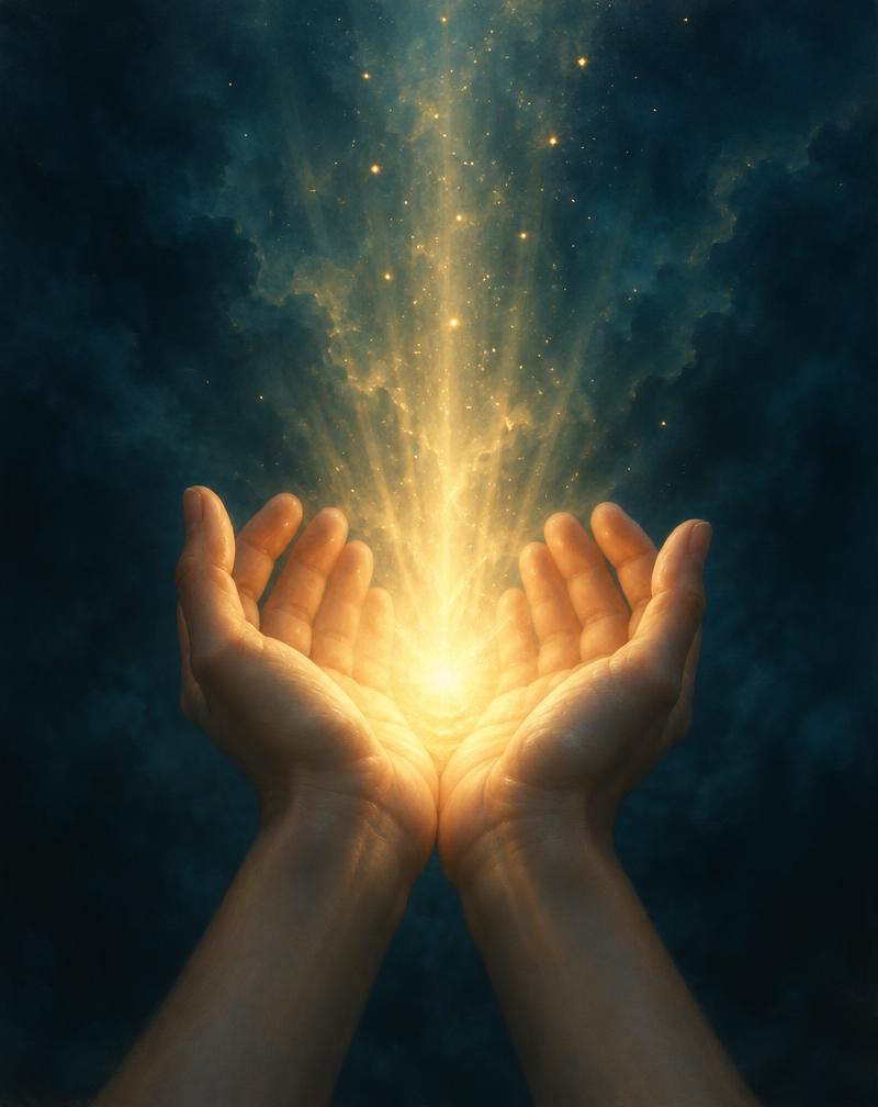 Hands holding a warm light